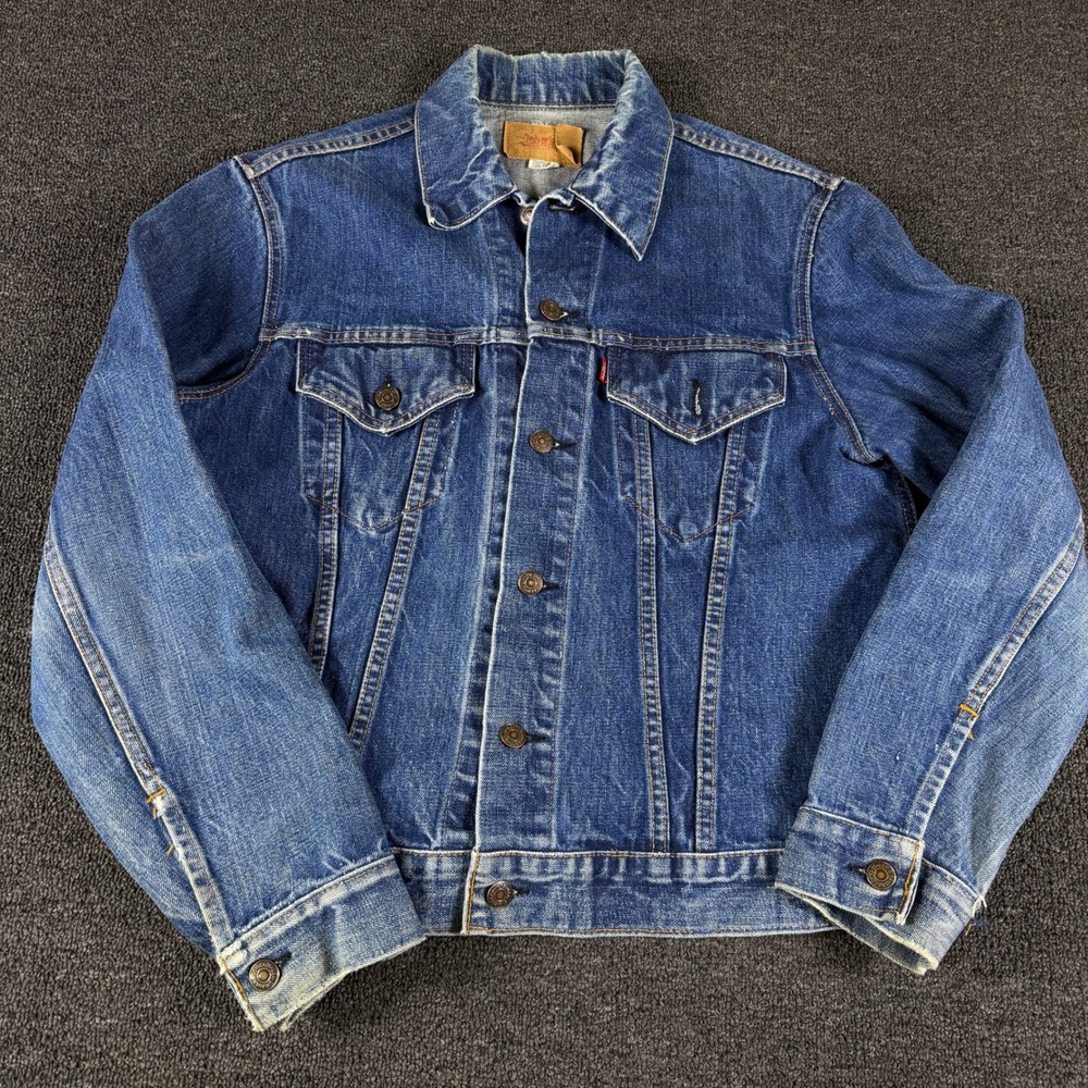 Levi's Jacket Mens 38 70505-0217 Blue Denim Trucker Made in USA Distressed